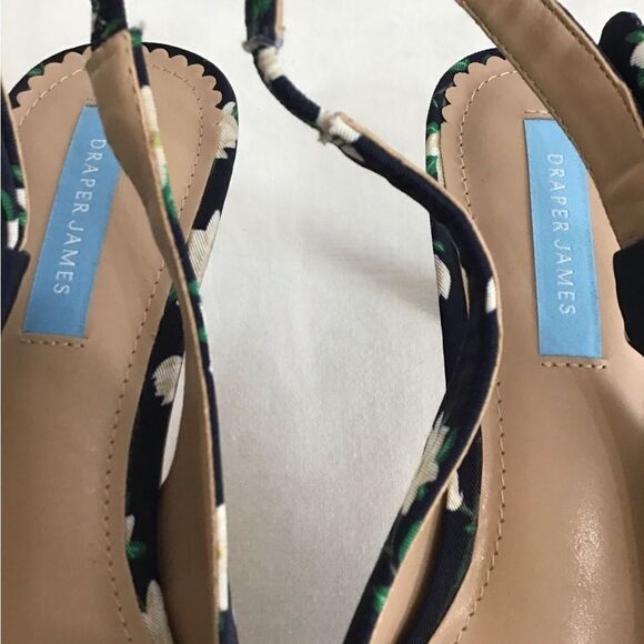 Draper James Denim Willow Slingback Heels Navy Floral Magnolia Shoes Size 9 - Picture 7 of 13
